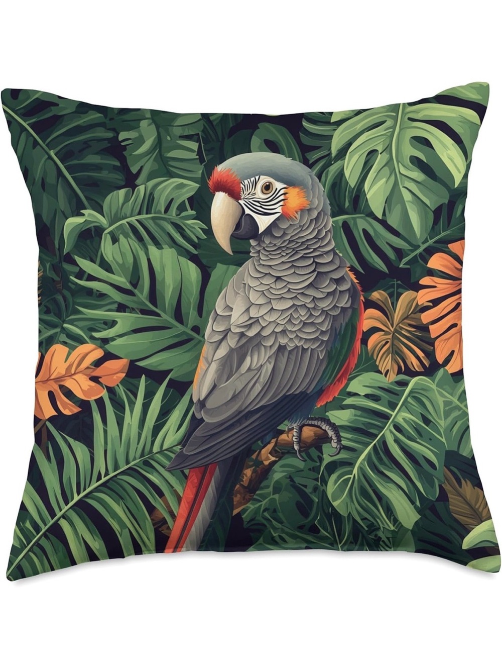 Tropical Parrot Decorative Pillow - Gray & Green